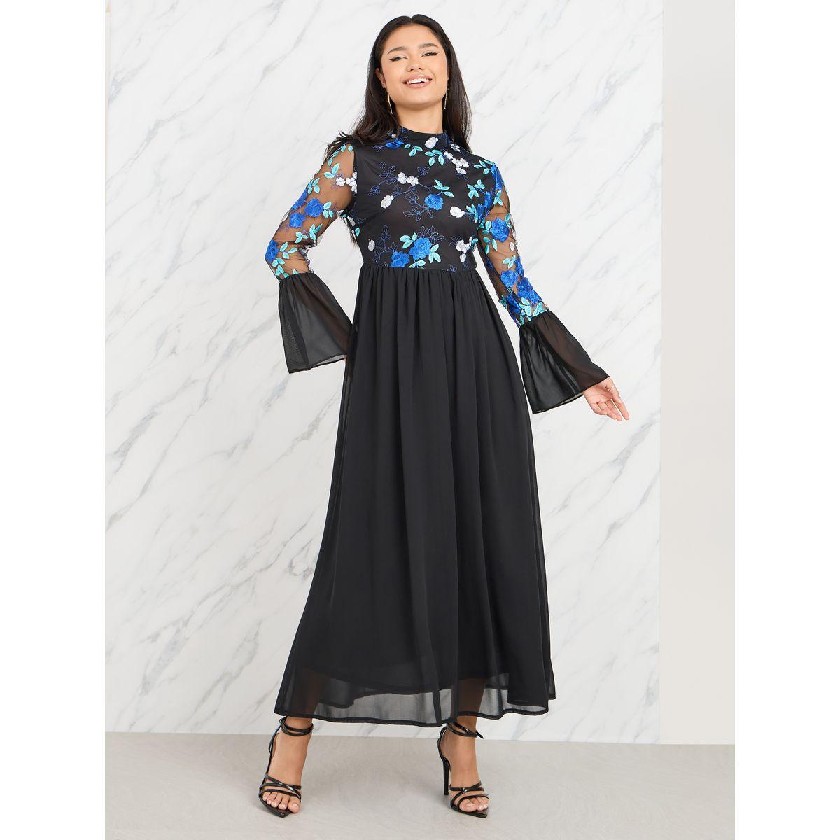 فستان طويل بحافة واسعة واكمام قلوت-women-clothing-dresses-image-1