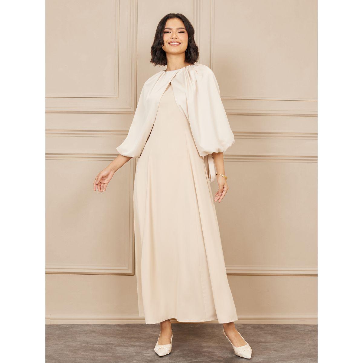 Styli Balloon Sleeve Tie Up A-Line Maxi Dress-women-clothing-dresses-image-1