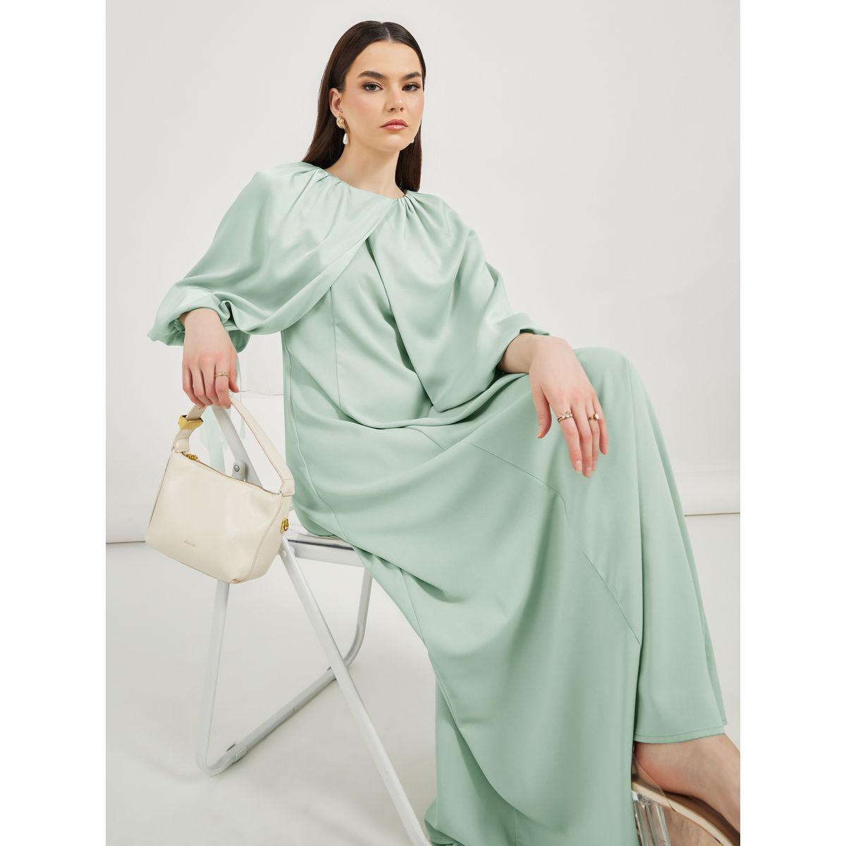 فستان طويل بأكمام كيب وربطة فيونكة-women-clothing-dresses-image-1