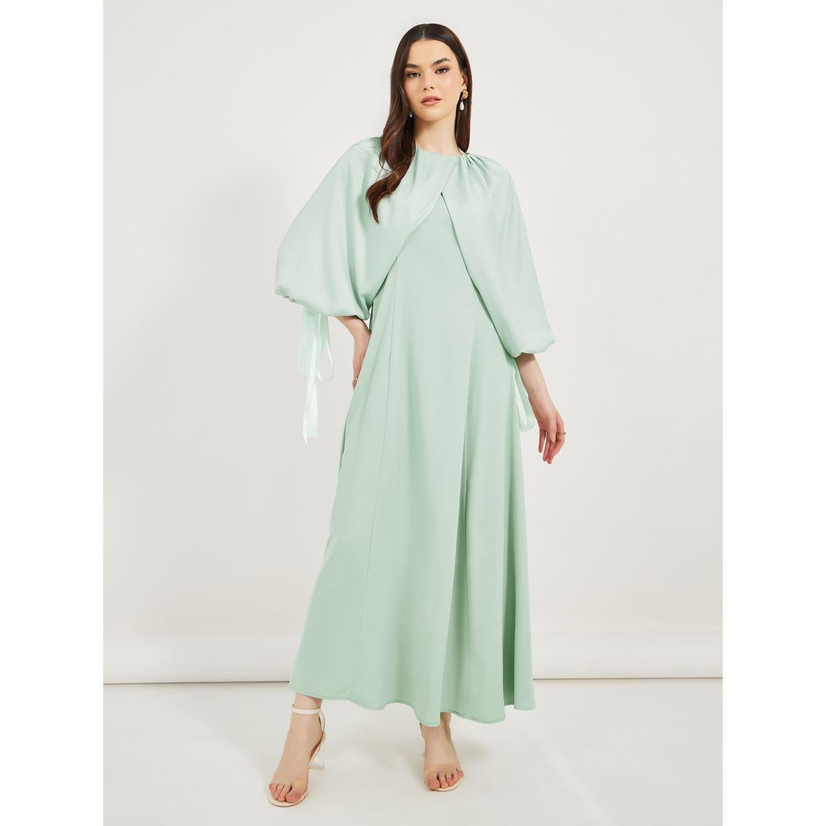 Styli Bow Tie Detail Cape Sleeve A-Line Maxi Dress-women-clothing-dresses-image-3
