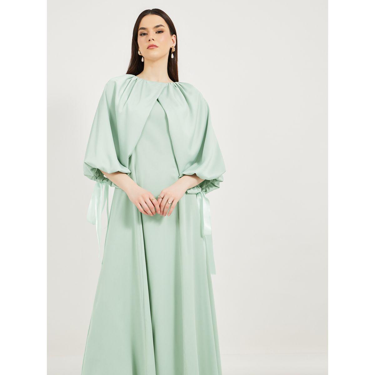 فستان طويل بأكمام كيب وربطة فيونكة-women-clothing-dresses-image-4