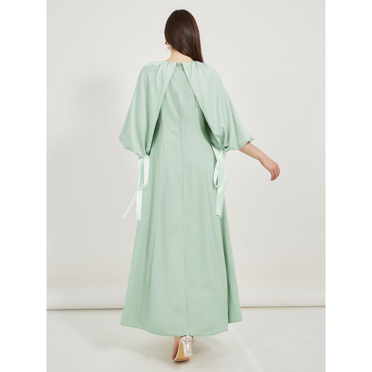 فستان طويل بأكمام كيب وربطة فيونكة-women-clothing-dresses-image-6