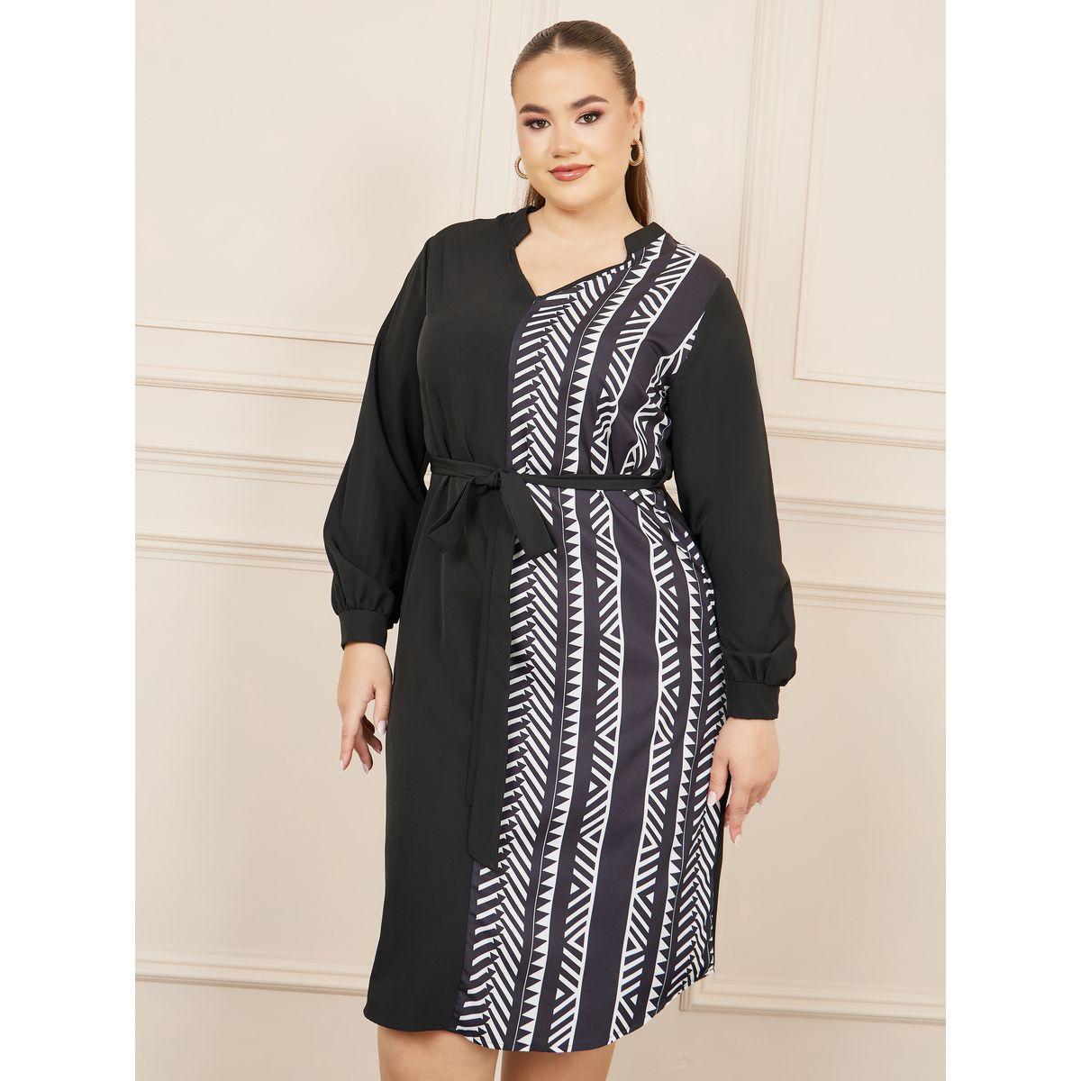 فستان ميدي بمقاس كبير مع رباط خصر-women-clothing-dresses-image-2