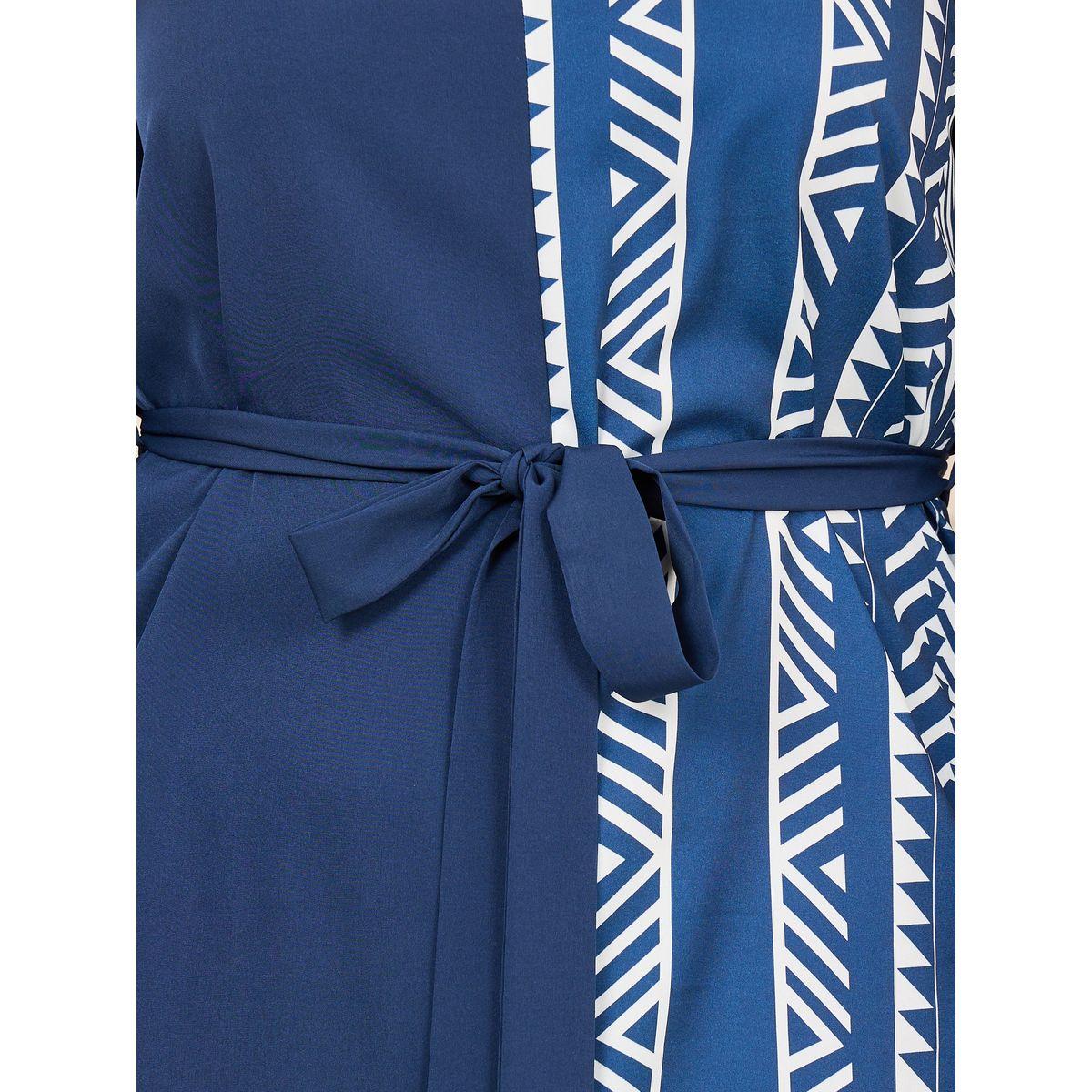 Styli Plus Aztec Print Notch Neck A-line Midi Dress with Self Tie Up-women-clothing-dresses-image-3