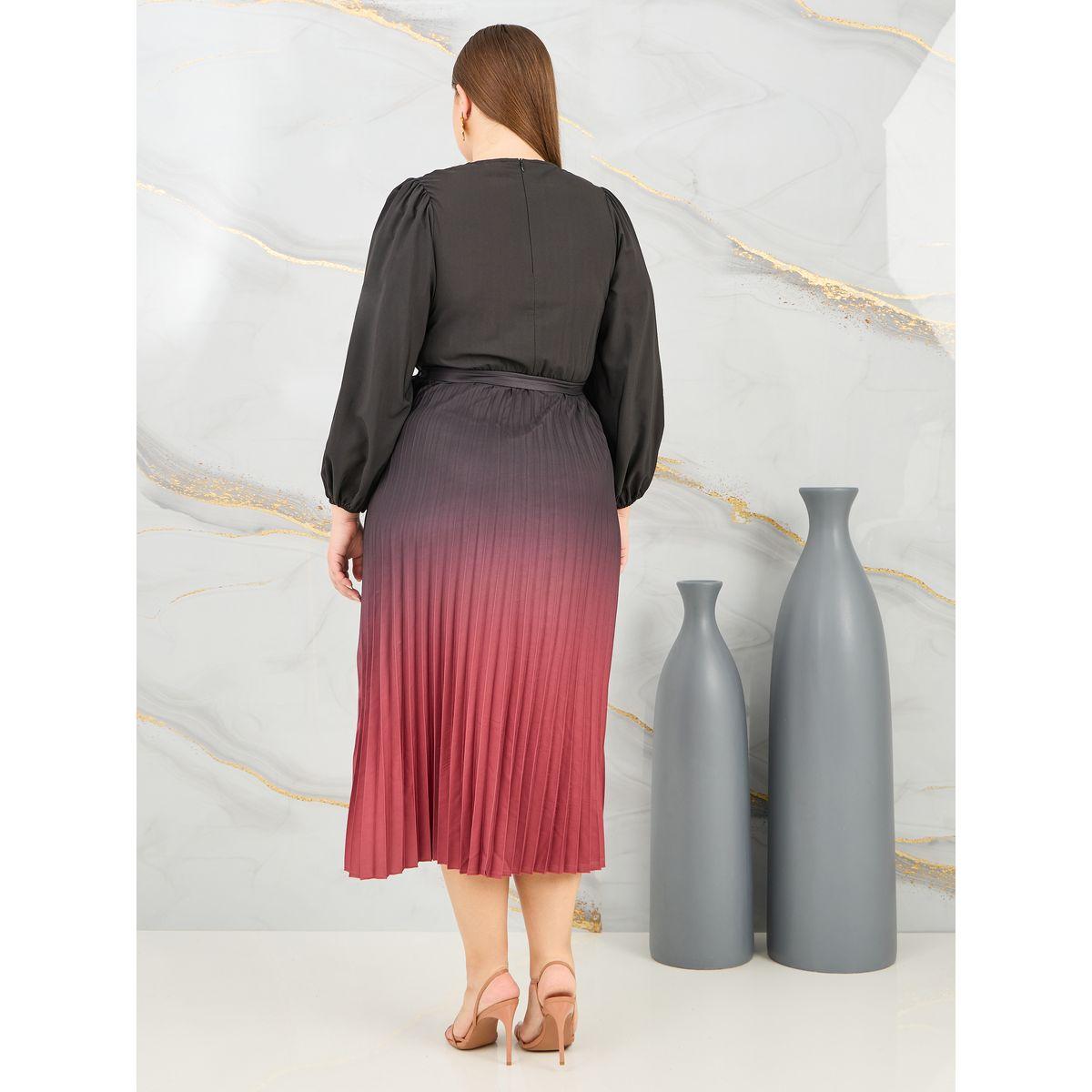 Styli Plus Accordion Pleats Ombre Print A-Line Midi Dress-women-clothing-dresses-image-4