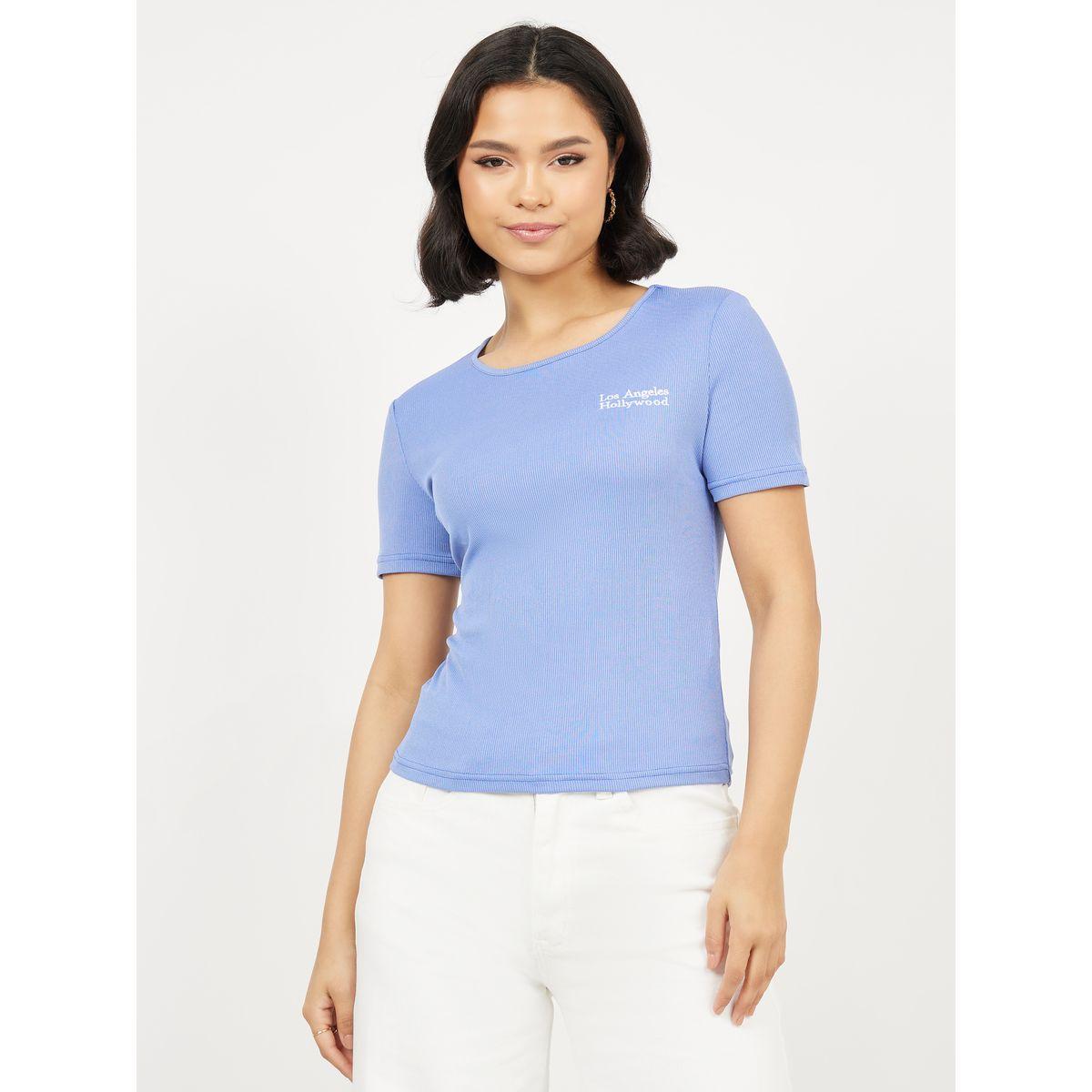 Styli Ribbed Embroidered Los Angeles Fitted T-shirt-women-clothing-tshirts-image-2