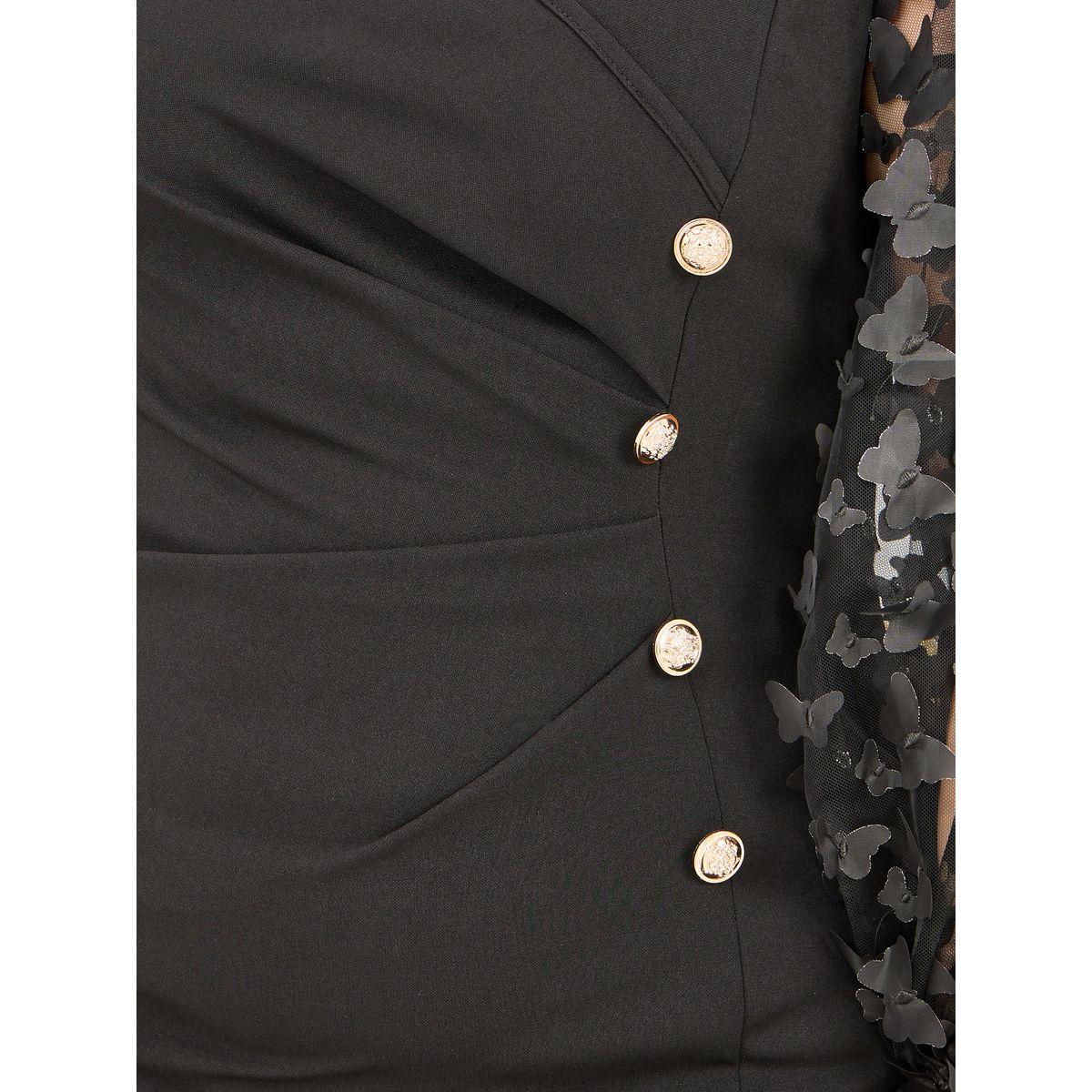 Styli Plus Butterfly Applique Sheer Sleeves Button Detail Bodycon Midi Dress-women-clothing-dresses-image-3