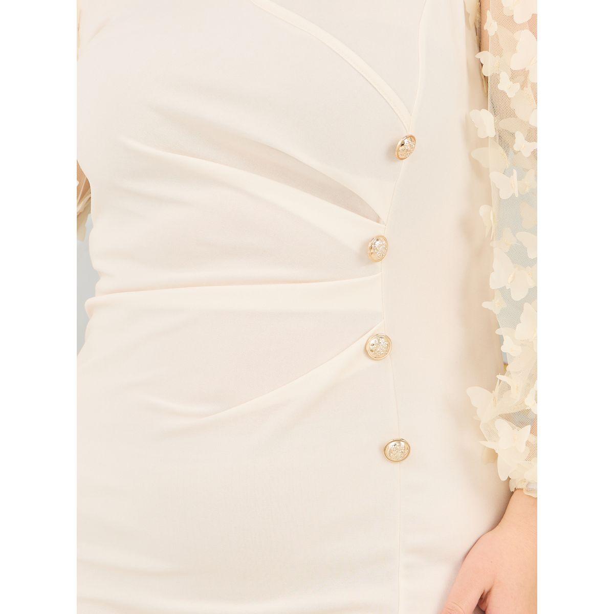 Styli Plus Butterfly Applique Sheer Sleeves Button Detail Bodycon Midi Dress-women-clothing-dresses-image-3