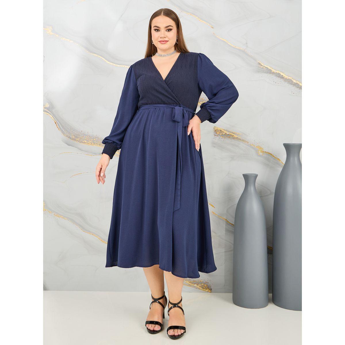 Styli Plus Colorblock Self Tie Up A-Line Midi Dress-women-clothing-dresses-image-1