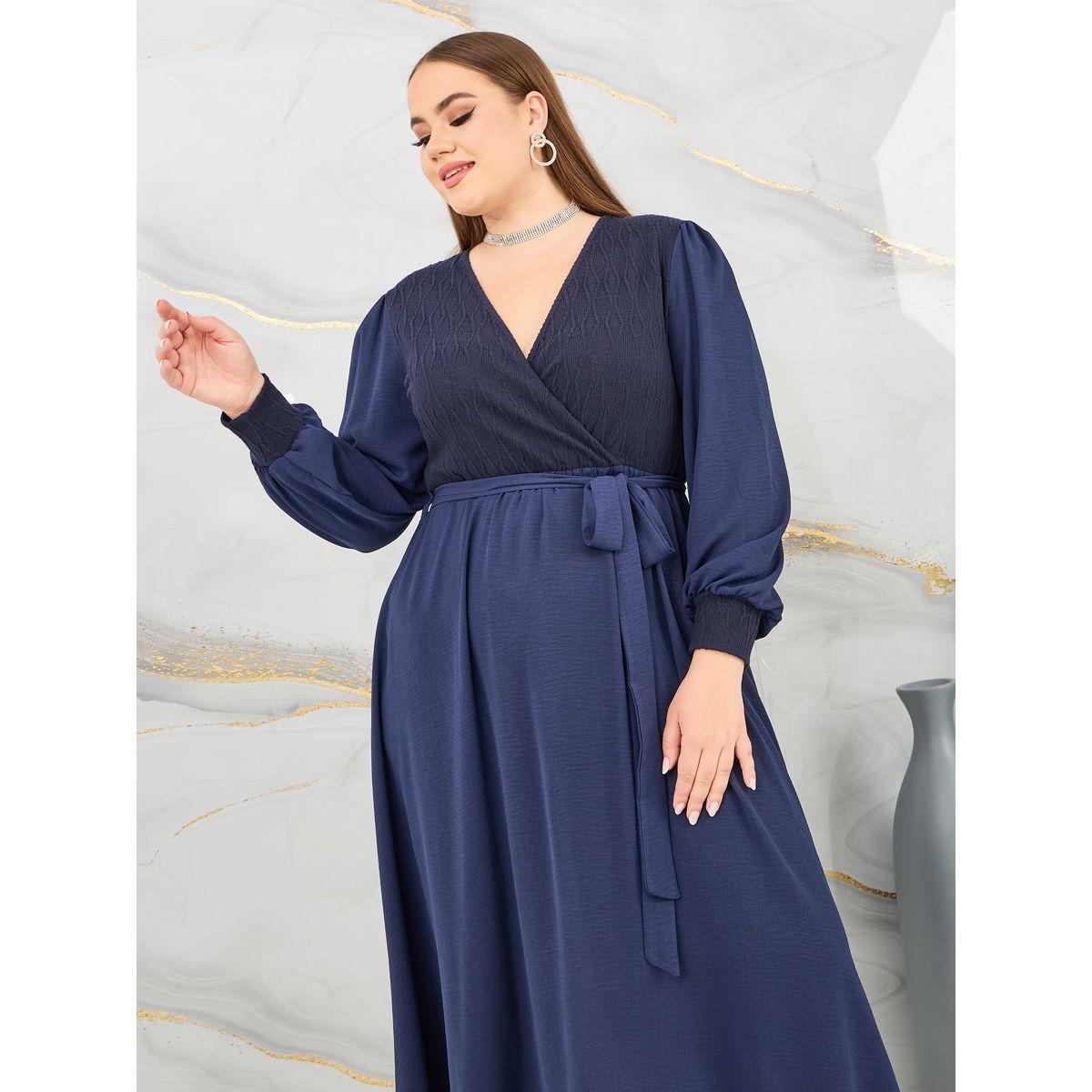 Styli Plus Colorblock Self Tie Up A-Line Midi Dress-women-clothing-dresses-image-2