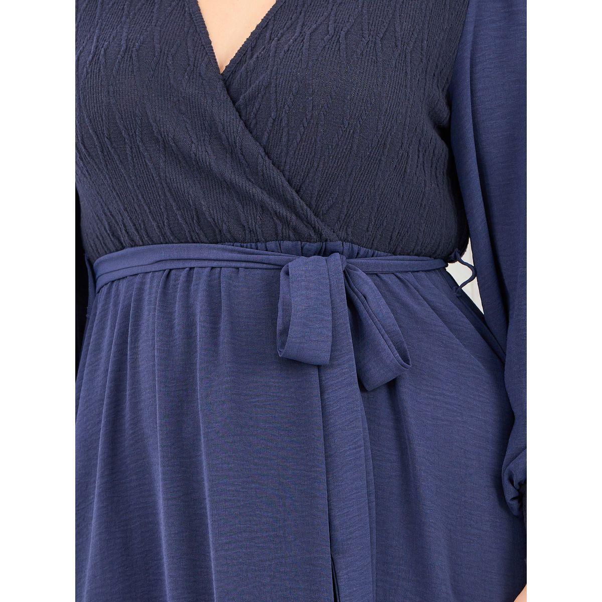 Styli Plus Colorblock Self Tie Up A-Line Midi Dress-women-clothing-dresses-image-3