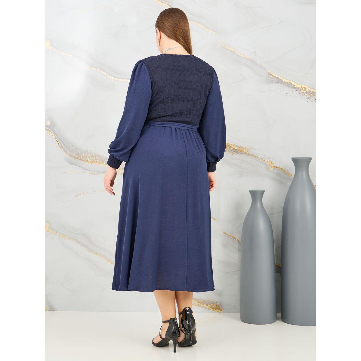 Styli Plus Colorblock Self Tie Up A-Line Midi Dress-women-clothing-dresses-image-4