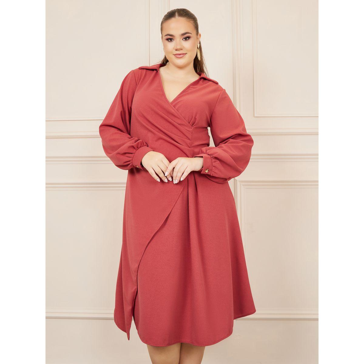 Styli Plus Pleated Collared A-line Midi Dress-women-clothing-dresses-image-2