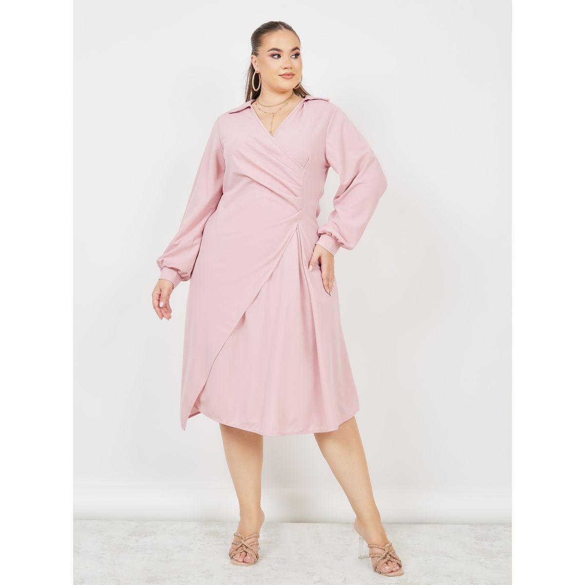 فستان ميدي بمقاس كبير وكسرات-women-clothing-dresses-image-1