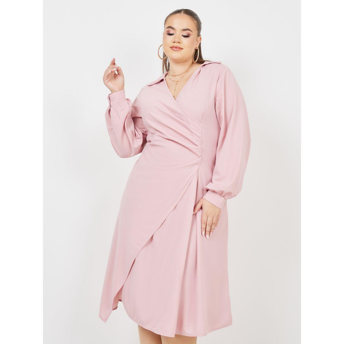 فستان ميدي بمقاس كبير وكسرات-women-clothing-dresses-image-2
