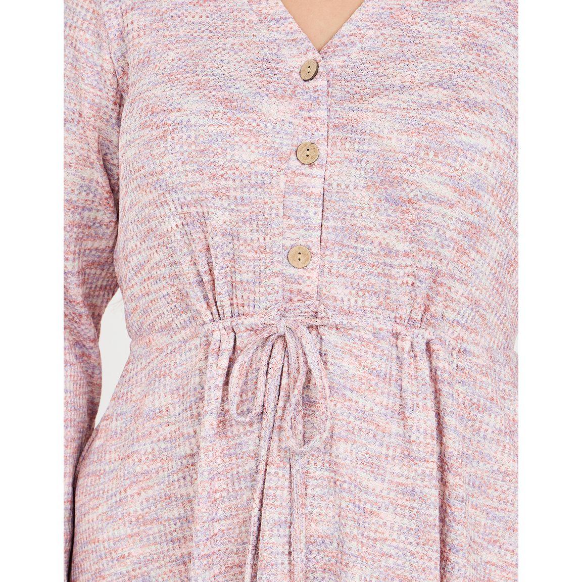 Styli Plus Tweed Front Button A-Line Midi Dress with Self Tie Up-women-clothing-dresses-image-3