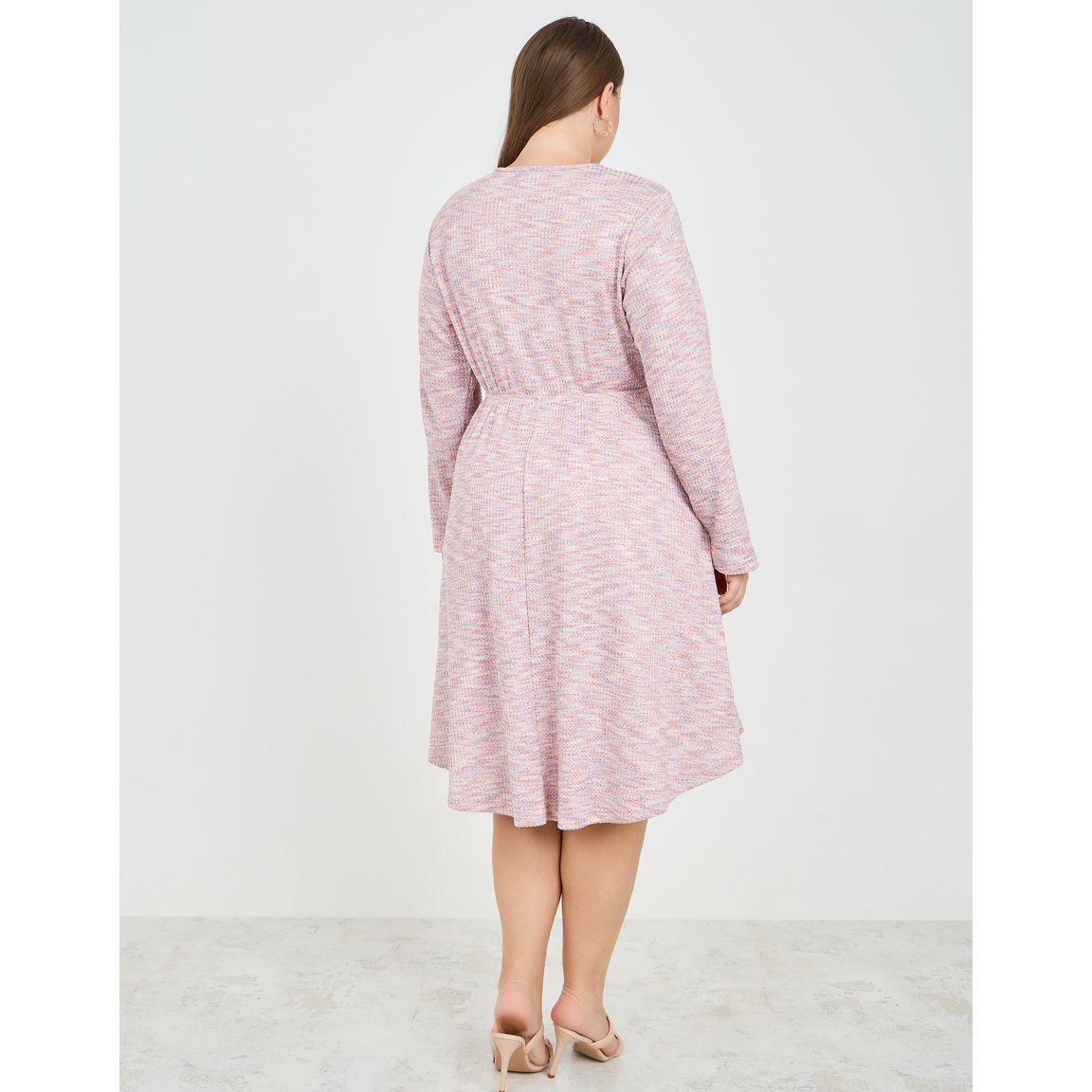 Styli Plus Tweed Front Button A-Line Midi Dress with Self Tie Up-women-clothing-dresses-image-4