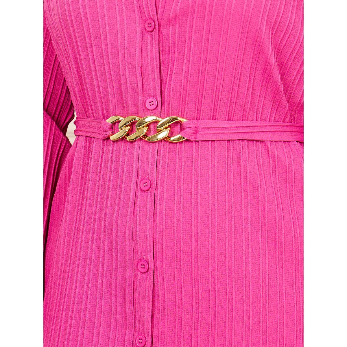 Styli Plus Textured Chain Accent Belted Shirt Midi Dress-women-clothing-dresses-image-3
