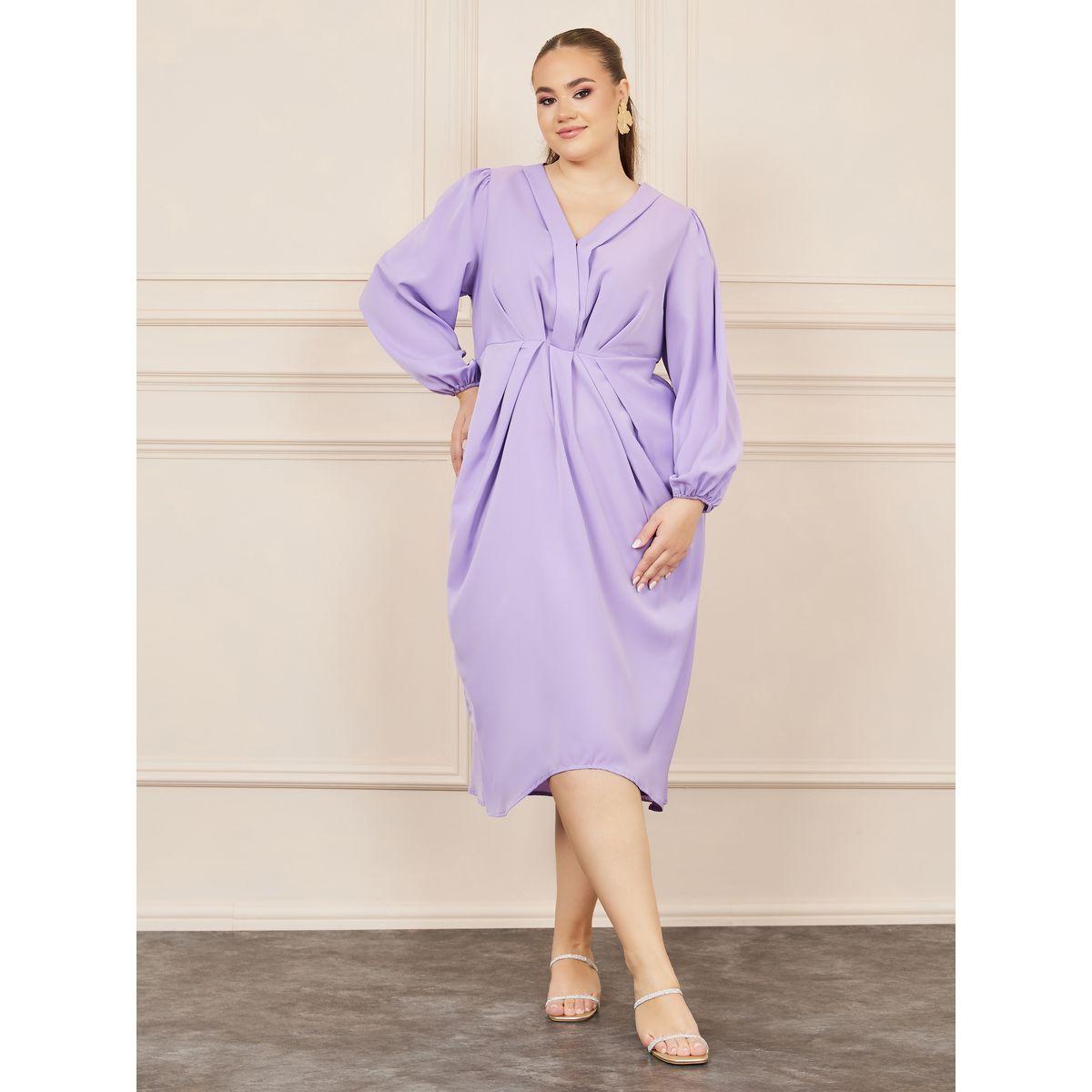 فستان ميدي بمقاس كبير وتفاصيل كسرات-women-clothing-dresses-image-1