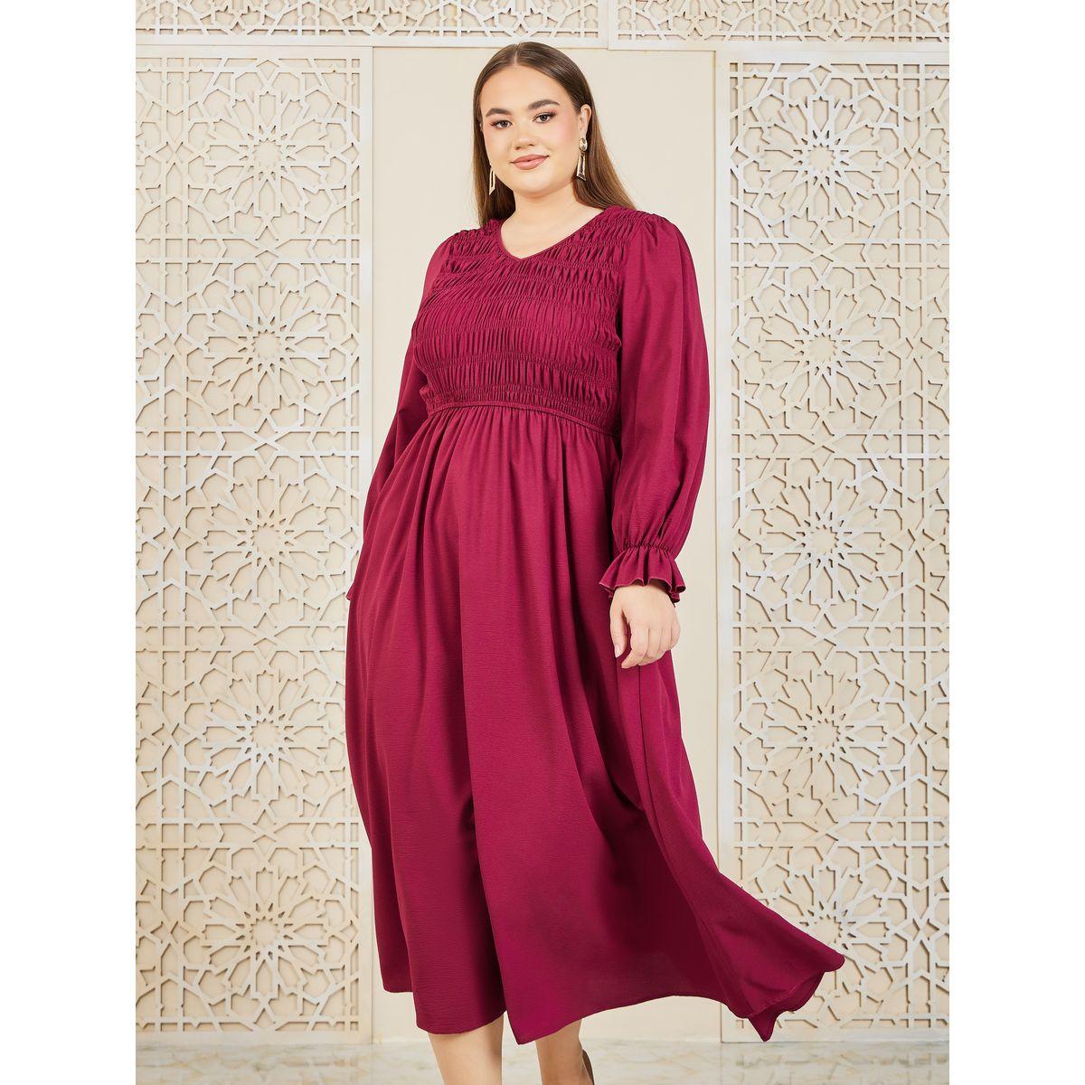 Styli Plus Shirred Detail A-Line Maxi Dress-women-clothing-dresses-image-2