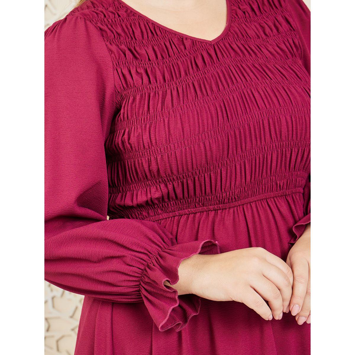 Styli Plus Shirred Detail A-Line Maxi Dress-women-clothing-dresses-image-3
