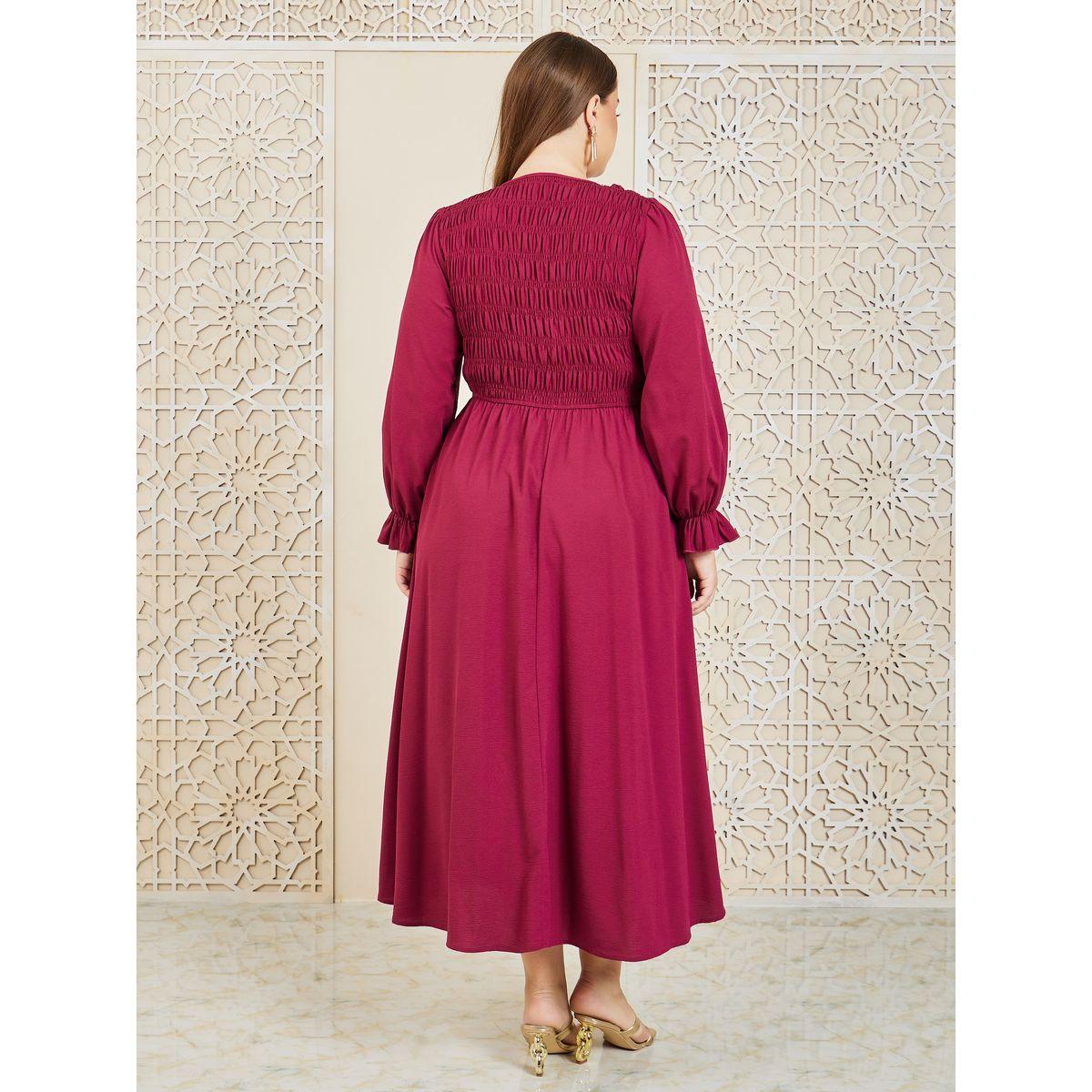Styli Plus Shirred Detail A-Line Maxi Dress-women-clothing-dresses-image-4