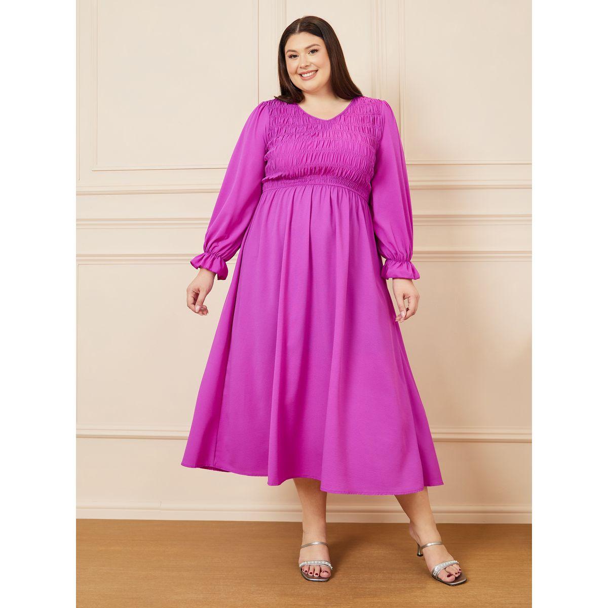 Styli Plus Shirred A-Line Midi Dress-women-clothing-dresses-image-1