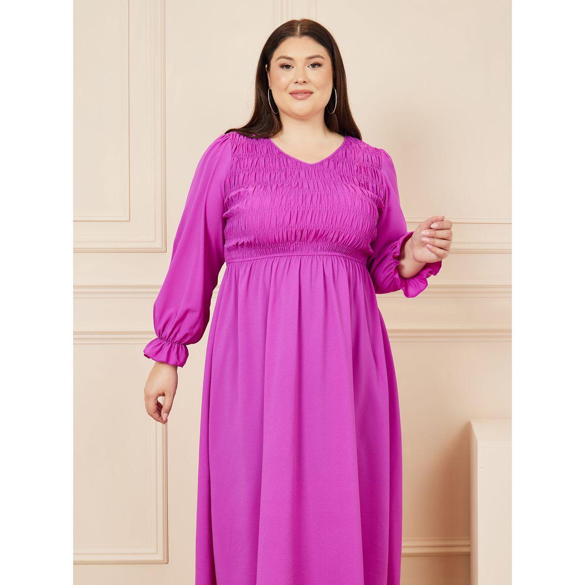 Styli Plus Shirred A-Line Midi Dress-women-clothing-dresses-image-2