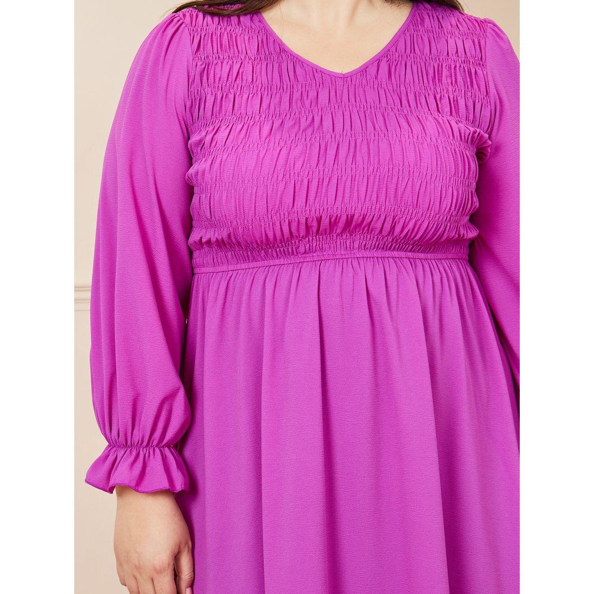 Styli Plus Shirred A-Line Midi Dress-women-clothing-dresses-image-3