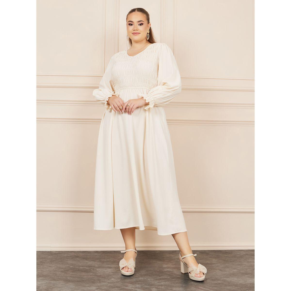 Styli Plus Shirred Detail A-Line Maxi Dress-women-clothing-dresses-image-1