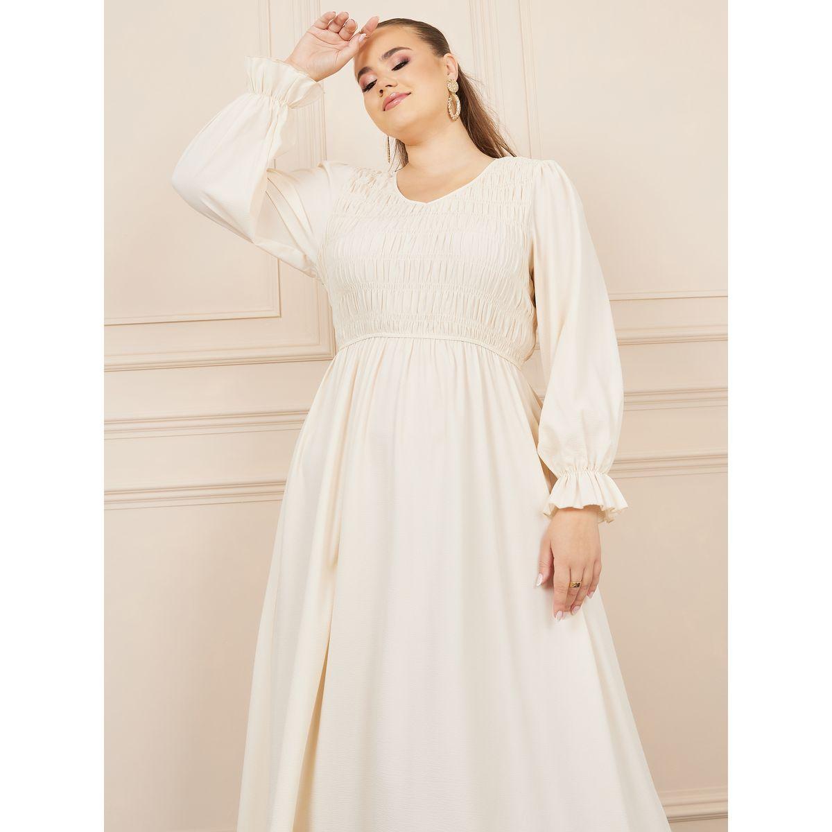 Styli Plus Shirred Detail A-Line Maxi Dress-women-clothing-dresses-image-2