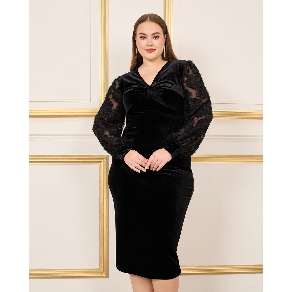 فستان ميدي بديكون مخمل بمقاس كبير-women-clothing-dresses-image-2