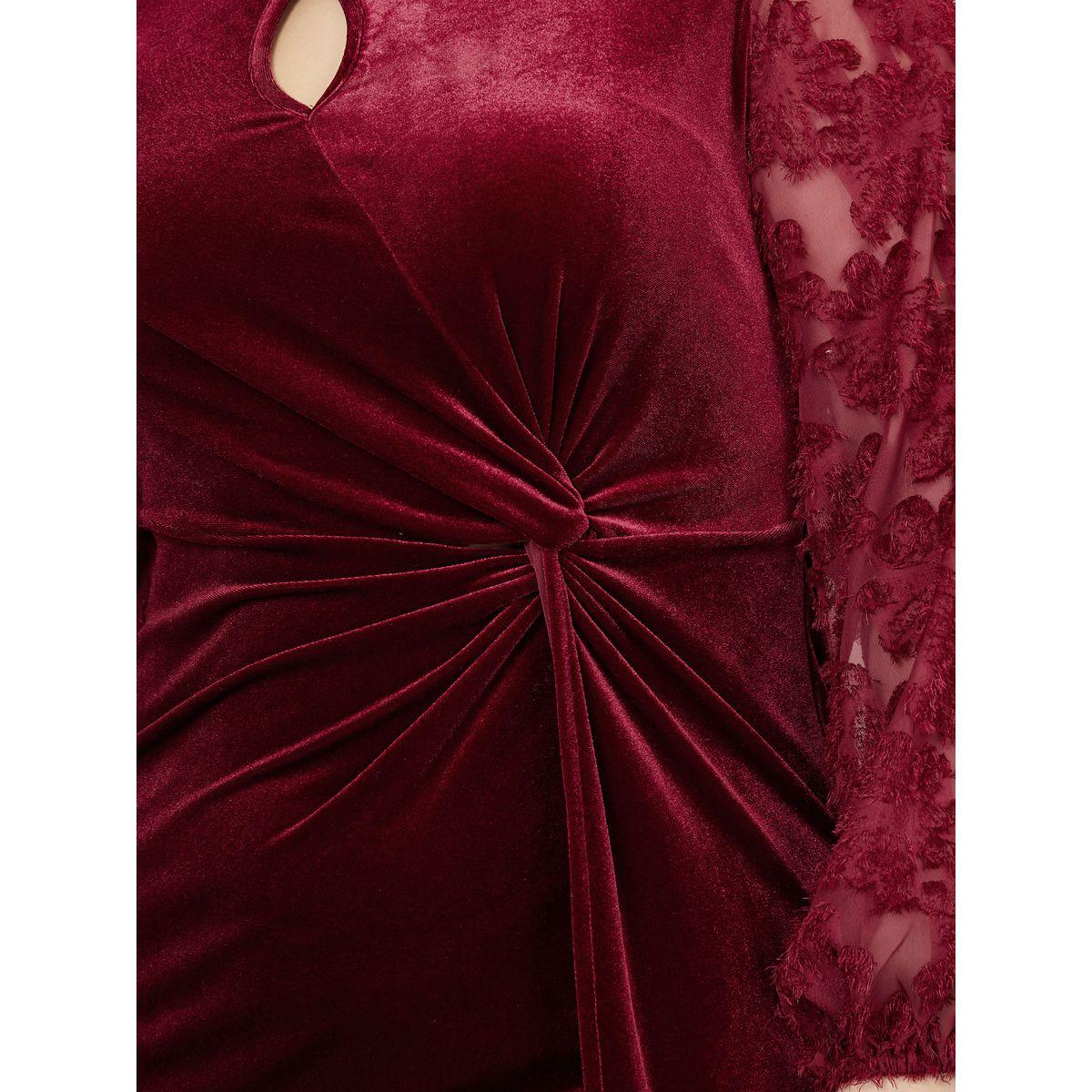 فستان ميدي بديكون مخمل بمقاس كبير مع دانتيل-women-clothing-dresses-image-3