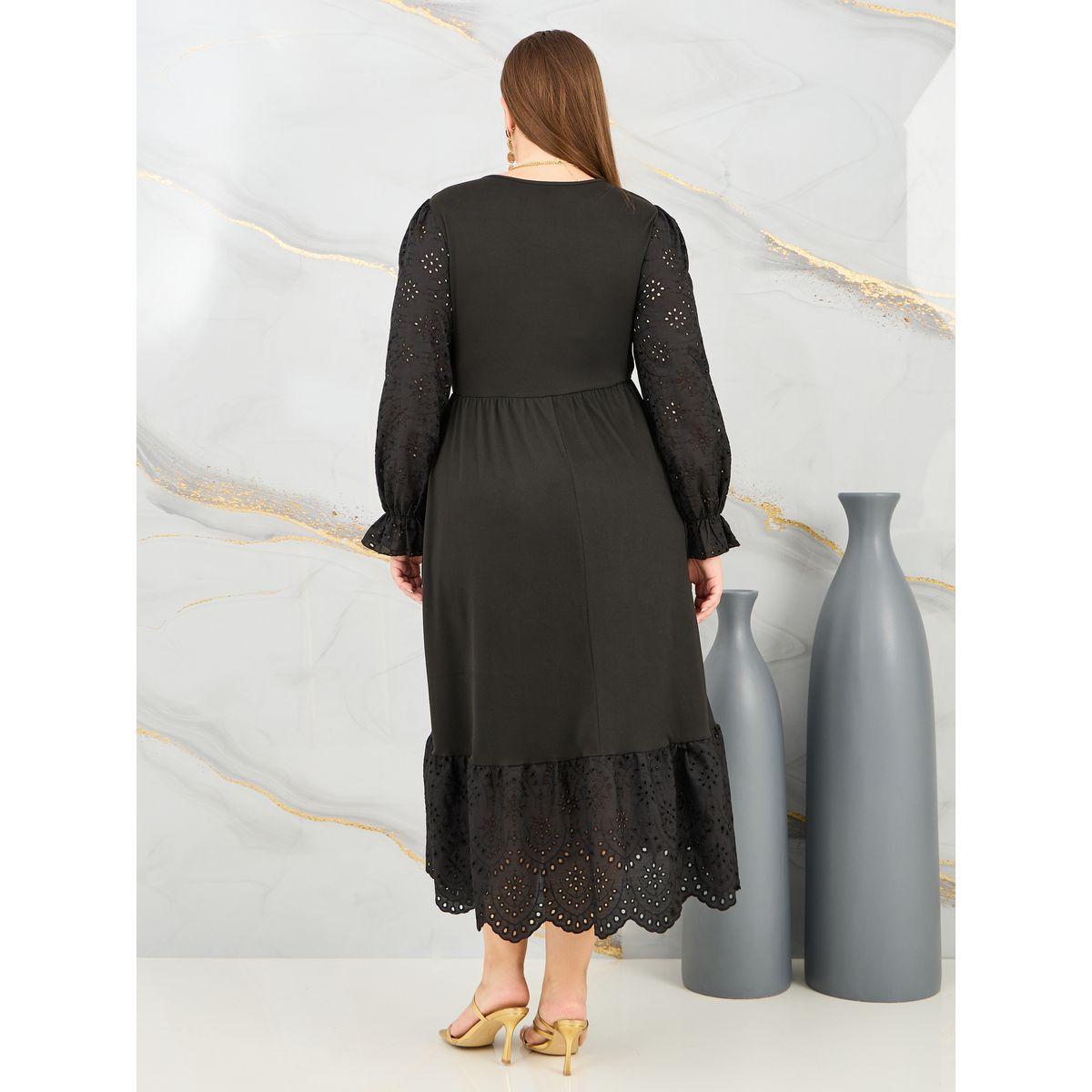 Styli Plus Schiffli Detail A-Line Midi Dress-women-clothing-dresses-image-4