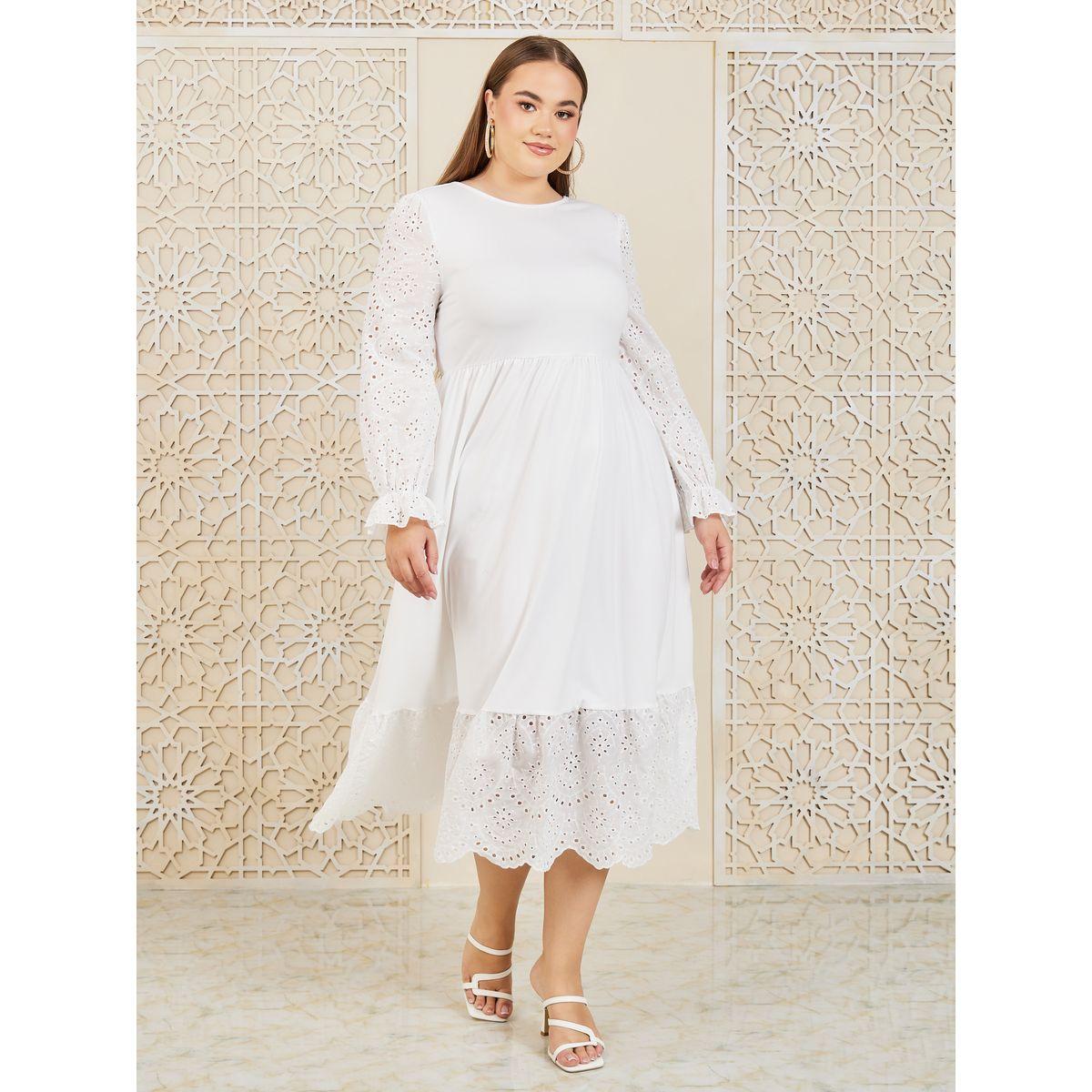 Styli Schiffli Sleeves Hem A-Line Midi Dress-women-clothing-dresses-image-1
