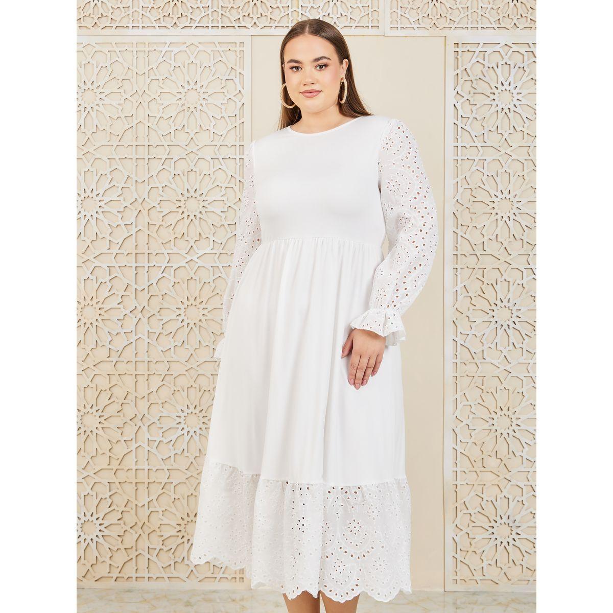 Styli Schiffli Sleeves Hem A-Line Midi Dress-women-clothing-dresses-image-2