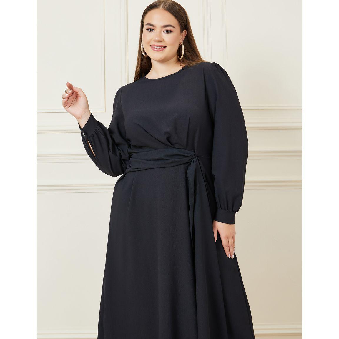 Styli Plus Front Tie Detail A-line Midi Dress-women-clothing-dresses-image-2