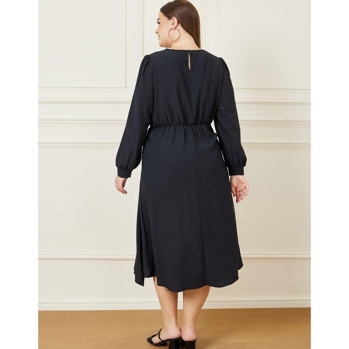 Styli Plus Front Tie Detail A-line Midi Dress-women-clothing-dresses-image-4