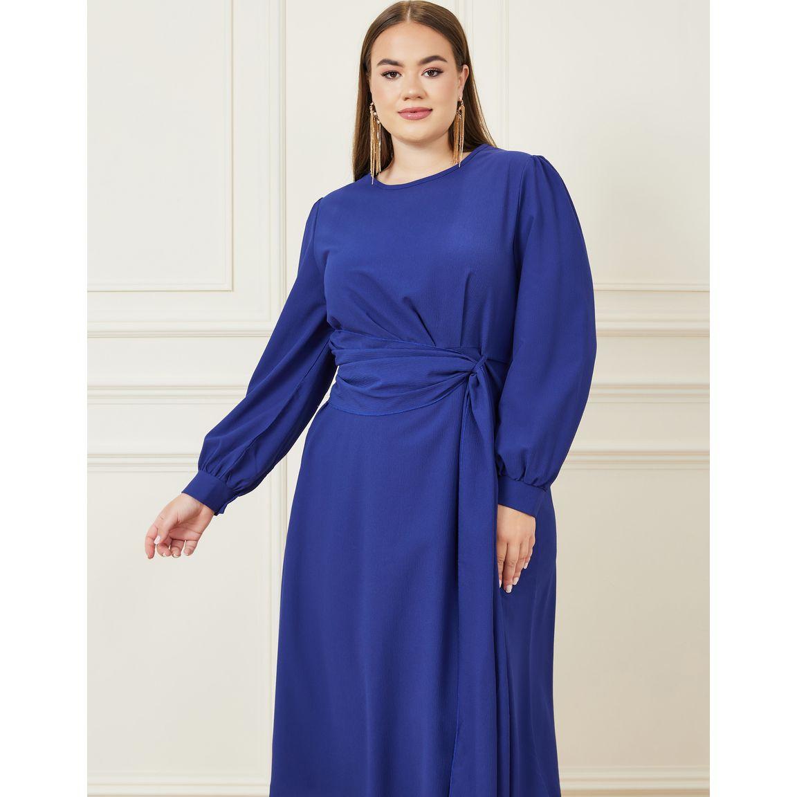 Styli Plus Front Tie Detail A-line Midi Dress-women-clothing-dresses-image-2