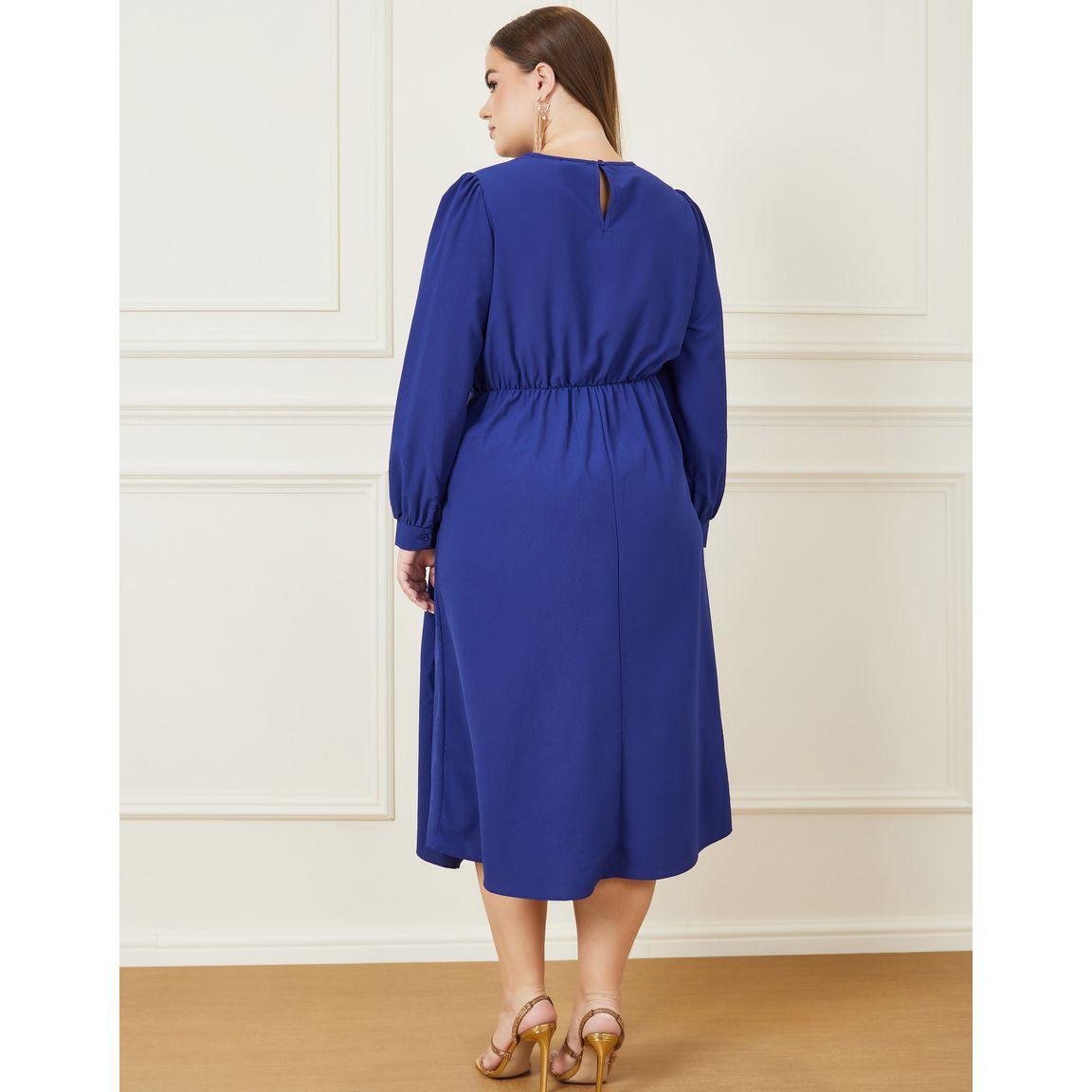 Styli Plus Front Tie Detail A-line Midi Dress-women-clothing-dresses-image-4