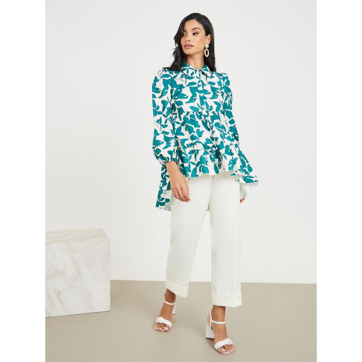 Styli Floral Print Tiered High Low Hem Shirt-women-clothing-shirtsandblouses-shirts-image-2
