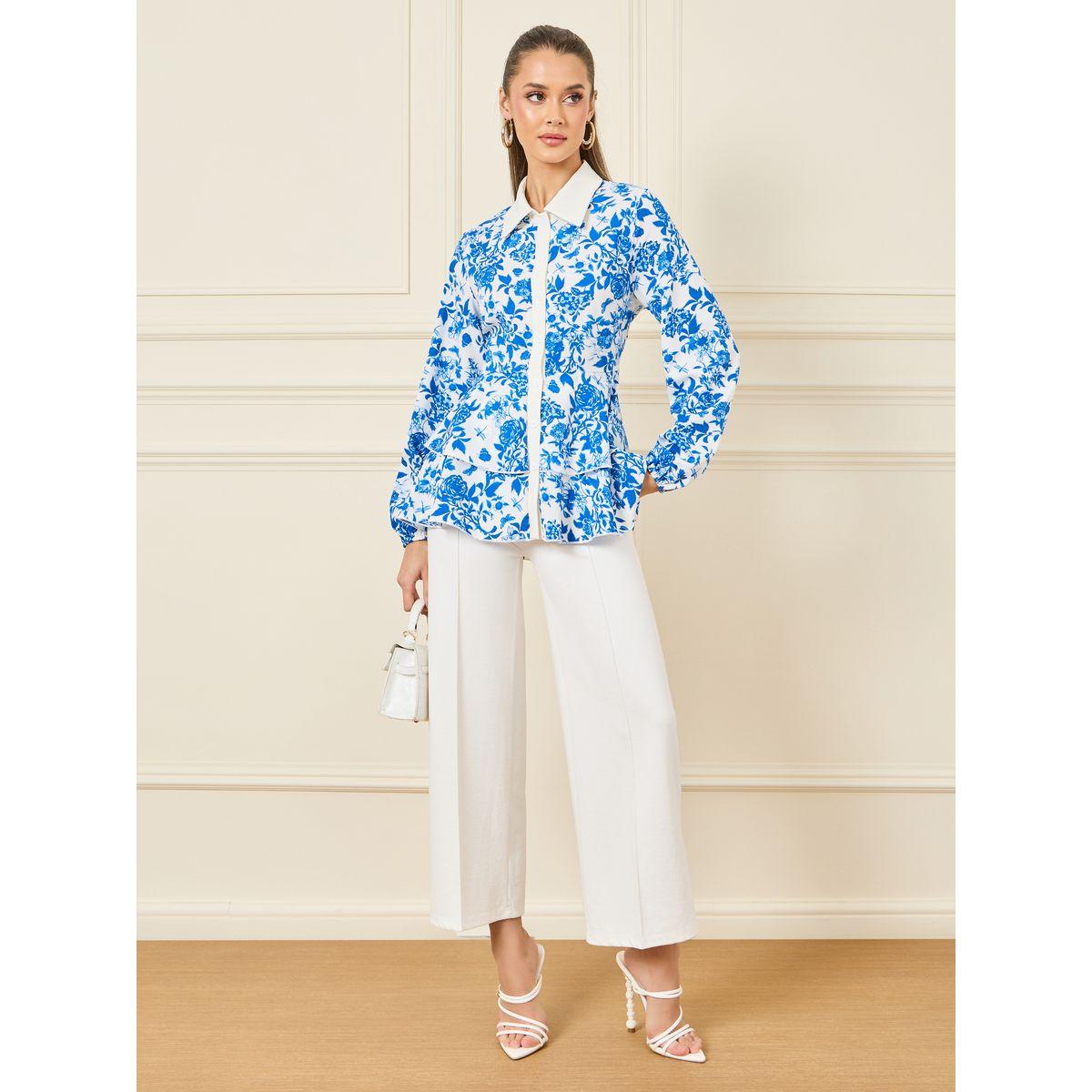 Styli All Over Floral Print Shirt with Contrast Button Placket-women-clothing-shirtsandblouses-shirts-image-2