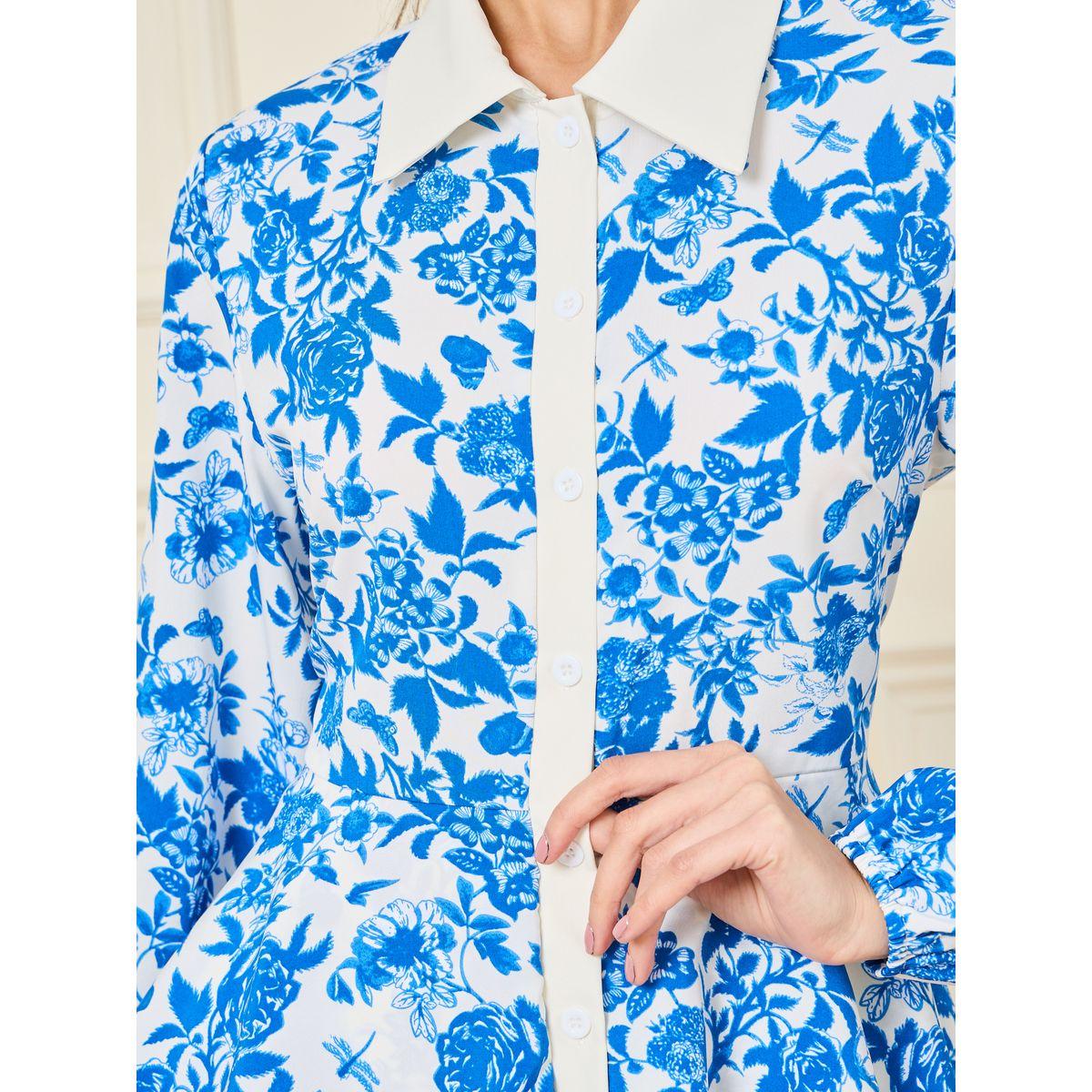 Styli All Over Floral Print Shirt with Contrast Button Placket-women-clothing-shirtsandblouses-shirts-image-3