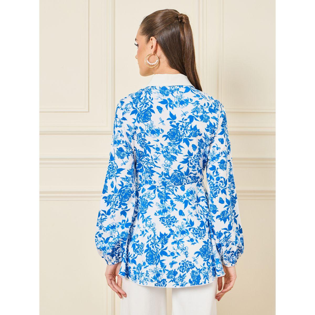 Styli All Over Floral Print Shirt with Contrast Button Placket-women-clothing-shirtsandblouses-shirts-image-4