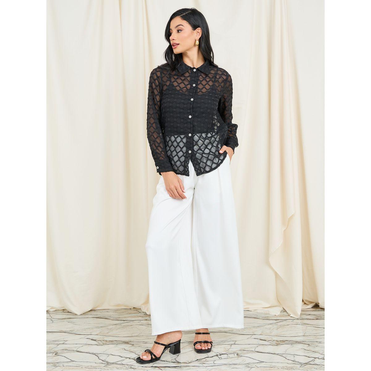 Styli Sheer Jacquard Detail Shirt with Long Sleeves-women-clothing-shirtsandblouses-shirts-image-2