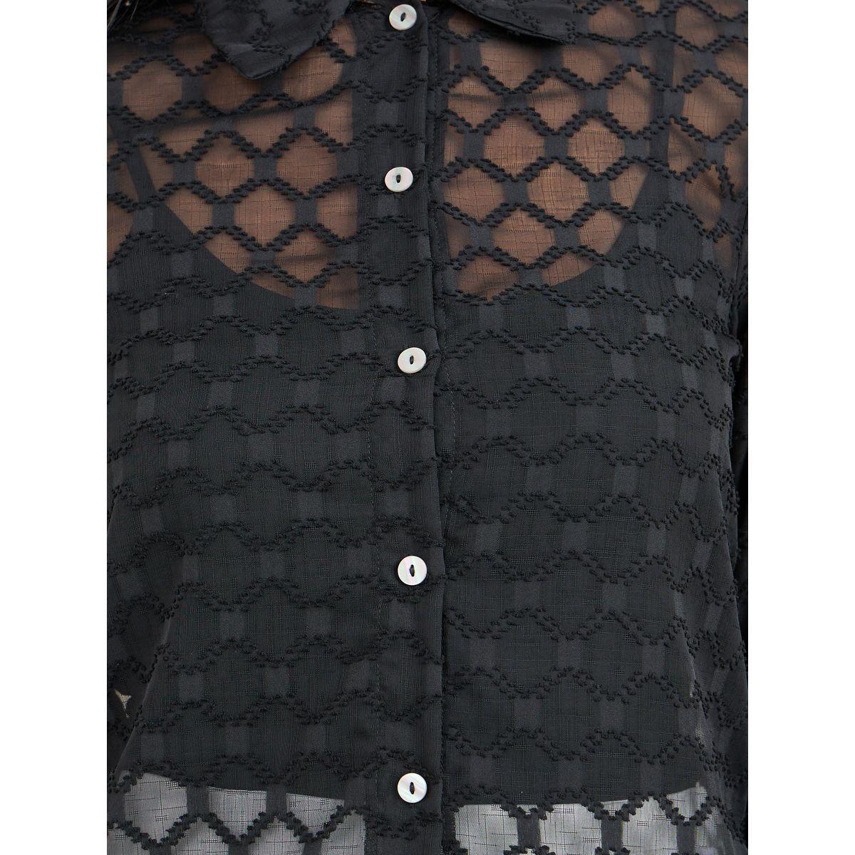 Styli Sheer Jacquard Detail Shirt with Long Sleeves-women-clothing-shirtsandblouses-shirts-image-3