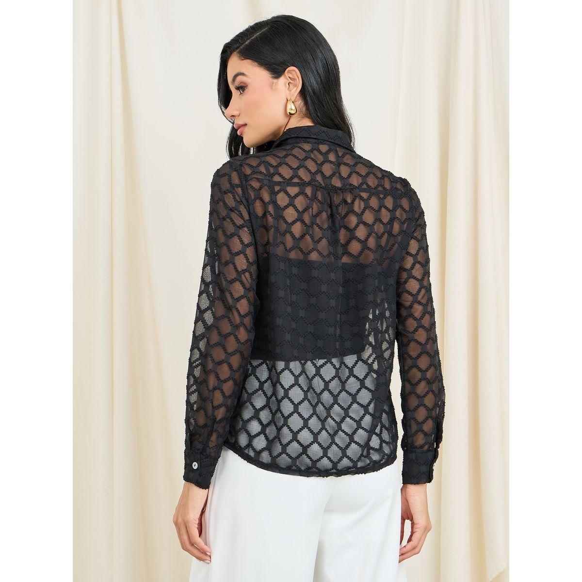 Styli Sheer Jacquard Detail Shirt with Long Sleeves-women-clothing-shirtsandblouses-shirts-image-4