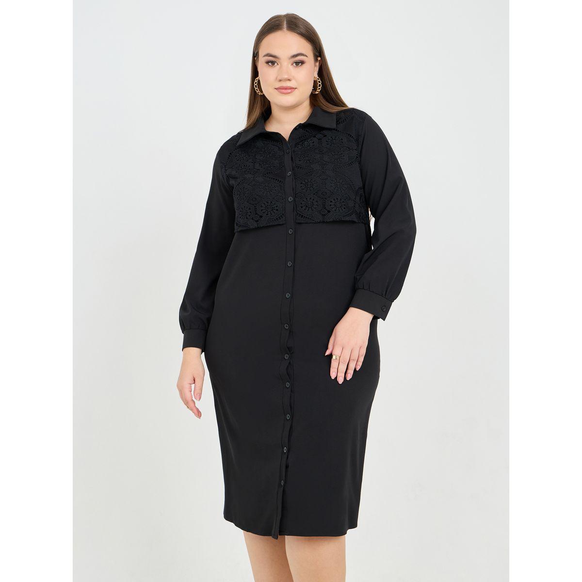 Styli Plus Lace Detail Shirt Midi Dress-women-clothing-dresses-image-2