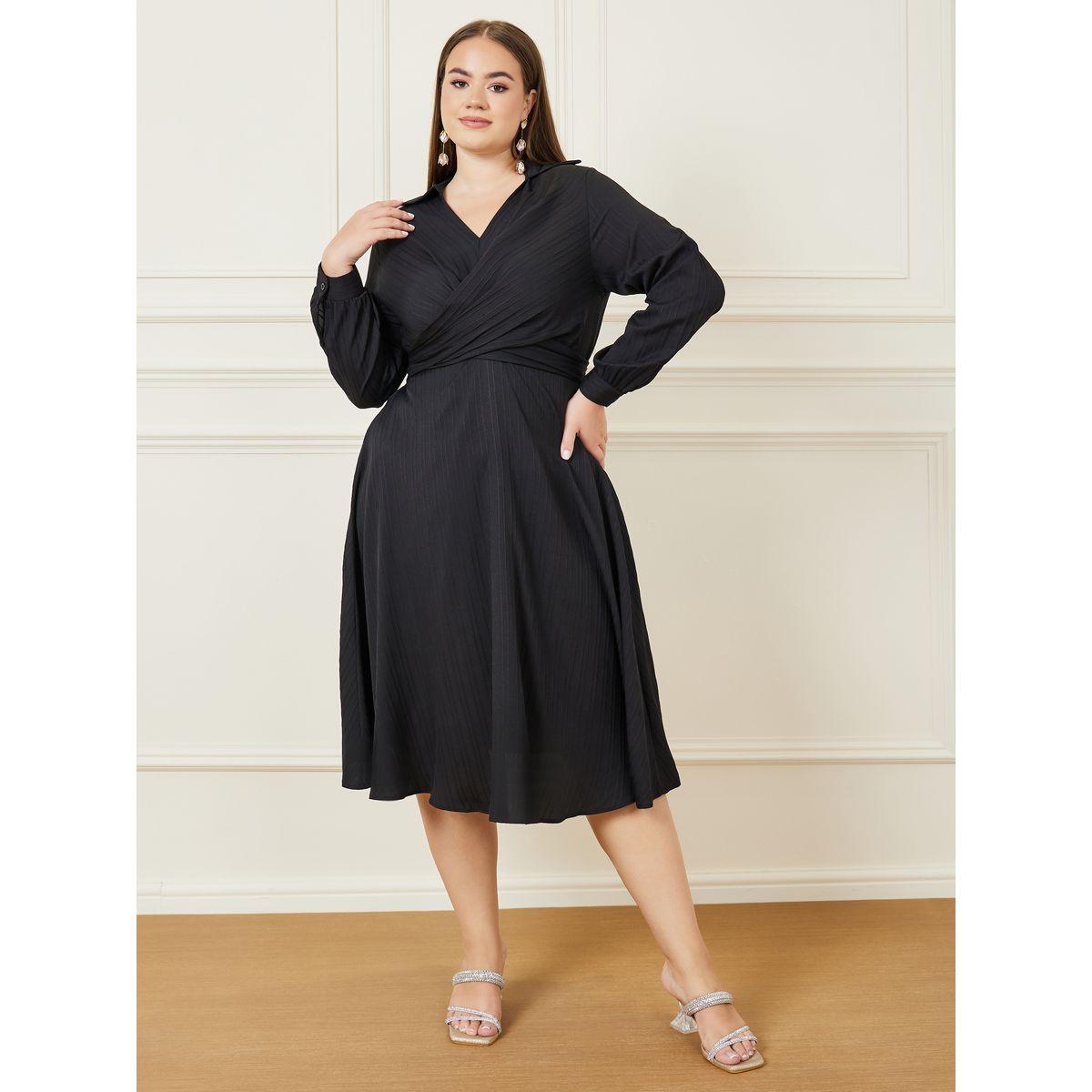 فستان ميدي بمقاس كبير وربطة خصر-women-clothing-dresses-image-2