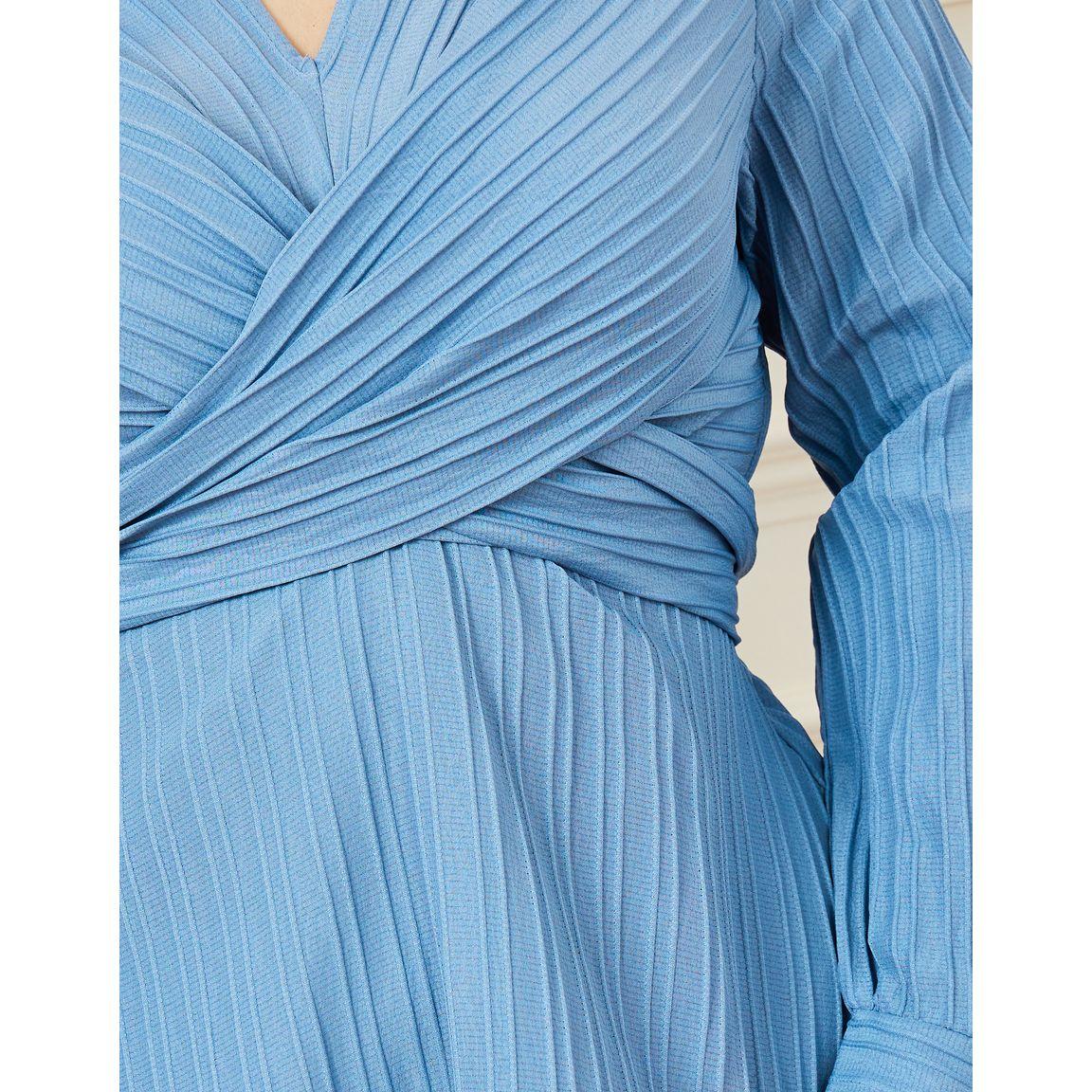 Styli Plus Textured Collared Back Tie Up A-line Midi Dress-women-clothing-dresses-image-4